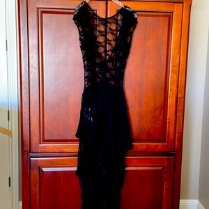 Black lace versatile dress can be worn front or back handkerchief hem Stevie
